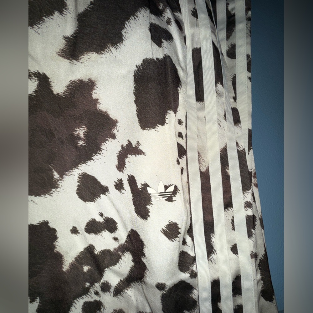 adidas Wide Leg Cow Print Track Pants in White and Brown - Picture 9 of 13